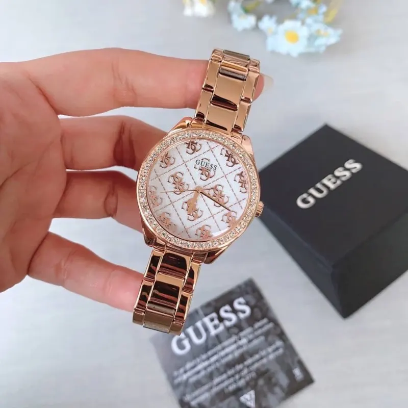 Guess Sugar White Dial Crystal Ladies Fashion Watch- GW0001L3